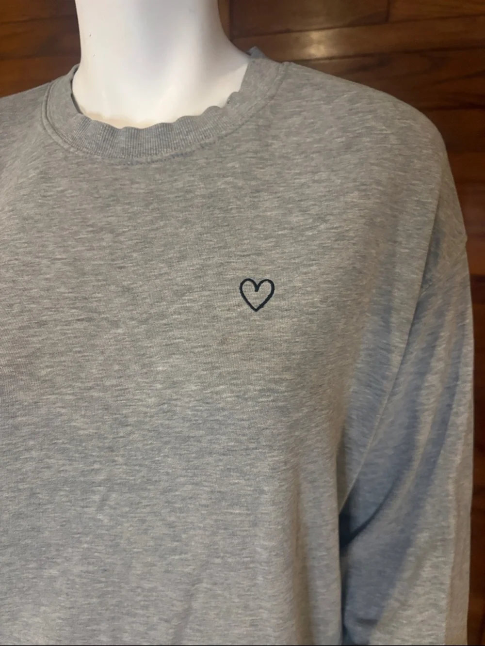 H&M Light Gray Crewneck Sweatshirt with Small Heart Embroidery - Picture 2 of 5